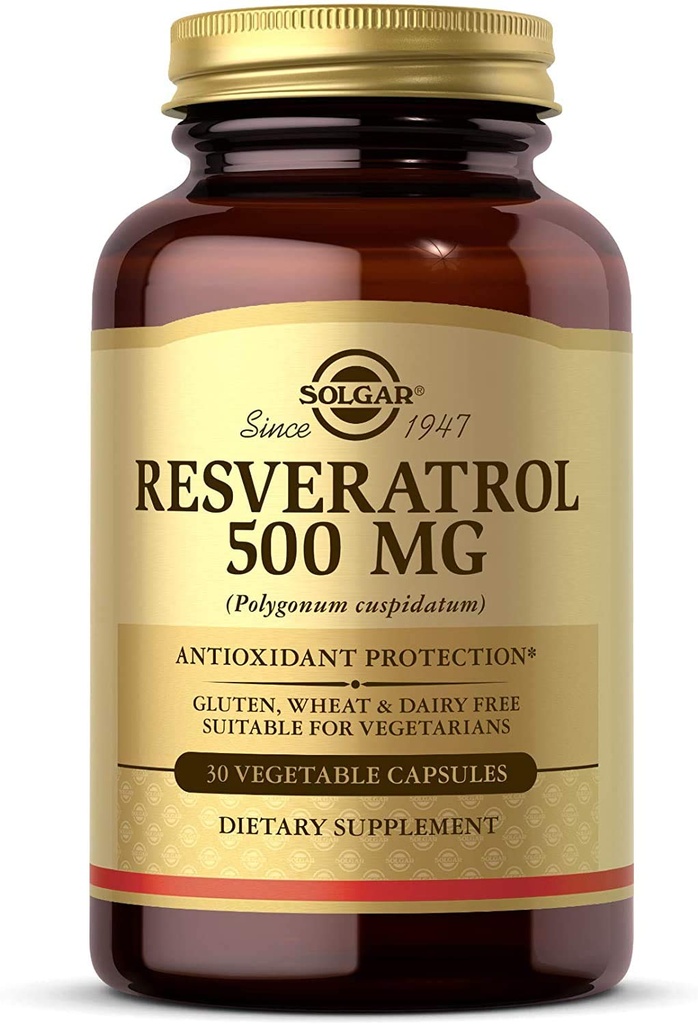 Solgar Resveratrol 500 mg, 30 蔬菜罐头 -- -- 抗氧化剂保护 -- -- Gluten自由,奶制品自由 -- -- 30种服务