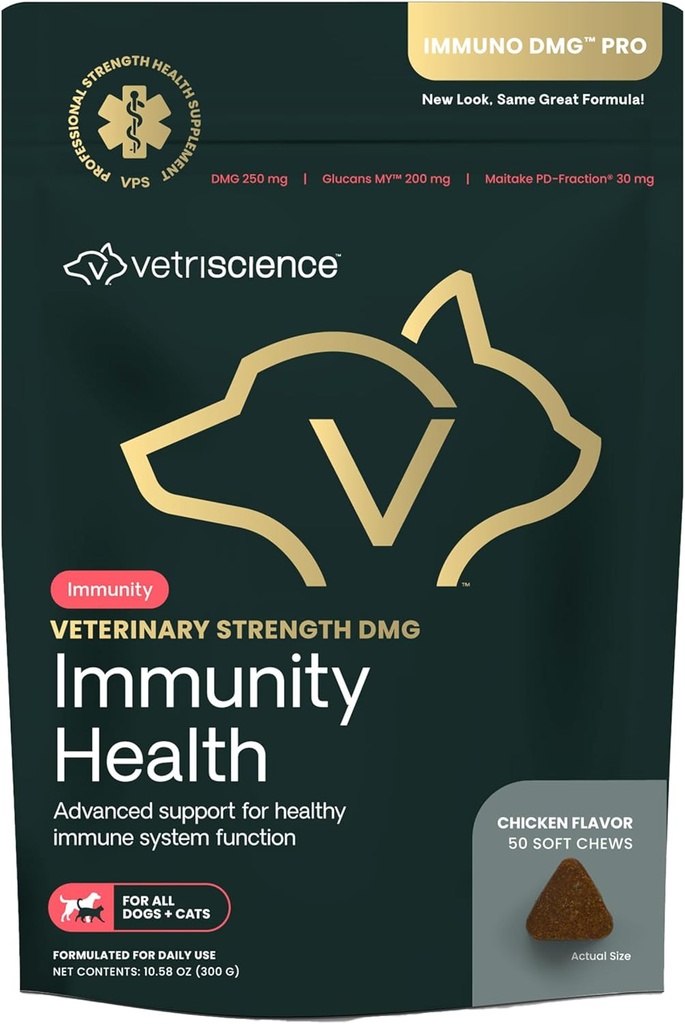 VETRISCICENCE 兽医力量 DMG 豁免健康 厨师 - 对狗猫的免疫系统支持 - 肝援助 - 对宠物的抗氧化剂支持 - 鸡Flavor - 50 Counter