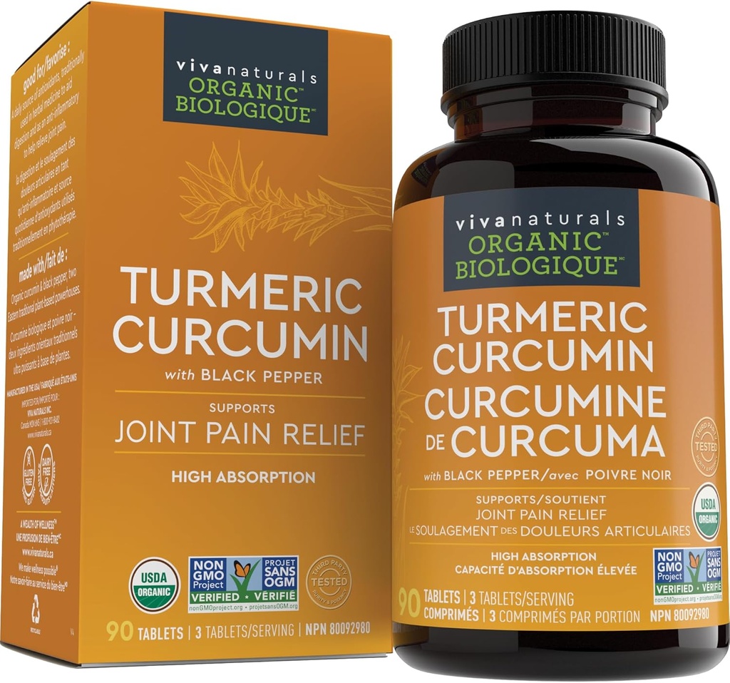 Viva Naturals Turmeric Curcumin, 1500 mg, 120 片剂 - 与黑辣椒用于吸收 - 用于联合支持和手机防御