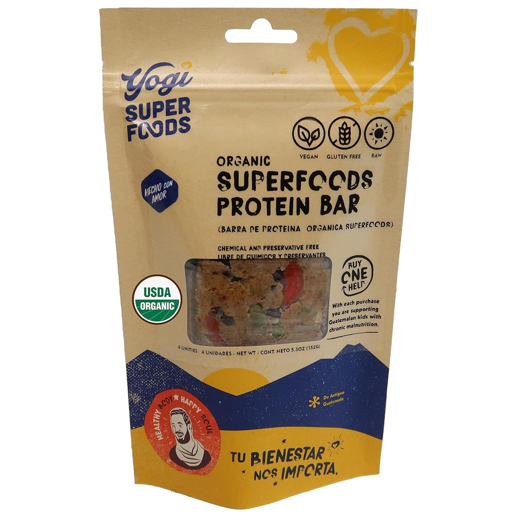 瑜伽超级食品 玛卡蛋白棒加卡奥健康能源 - Raw, Vegan, Gluten Free, Low Glycemic 超级食品 Snack食品棒加植物蛋白,Cocoa Powder & Granola - 4 Bars