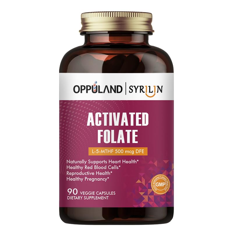 激活的Folate-L 5-MTHF DFE 补充剂 - 含有维生素B12的甲基Folate B9 MTHF, CoQ10, & Red Raspberry - 男女甲基L-Methylfolate - 500 mcg - 90 Veggie Capsules
