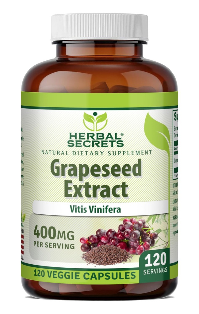 草药秘诀 葡萄种子 提取400 mg 120 Veggie Capsules 补编 - 非GMO - Gluten Free