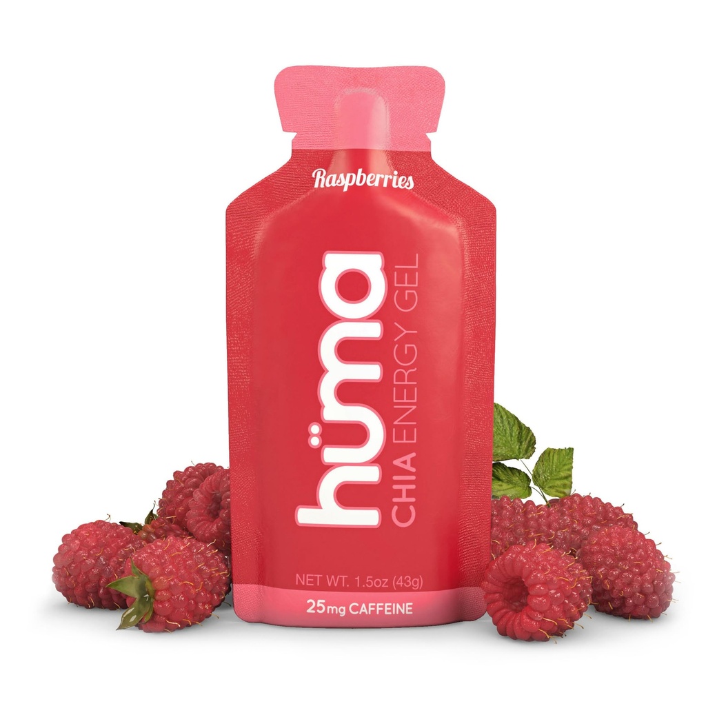 Huma Chia Energy Gel, Raspberry, 12 Gels, 25mg Cafeine 每包 - 总理体育营养促进耐力运动
