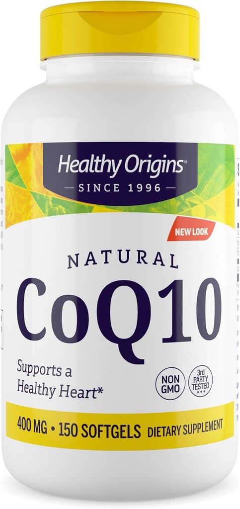 健康起源-CoQ10 400 mg – 天然跨异构体Ubiquinone – Yeast 发酵,支持心脏健康与细胞能量 – 非GMO 150软胶