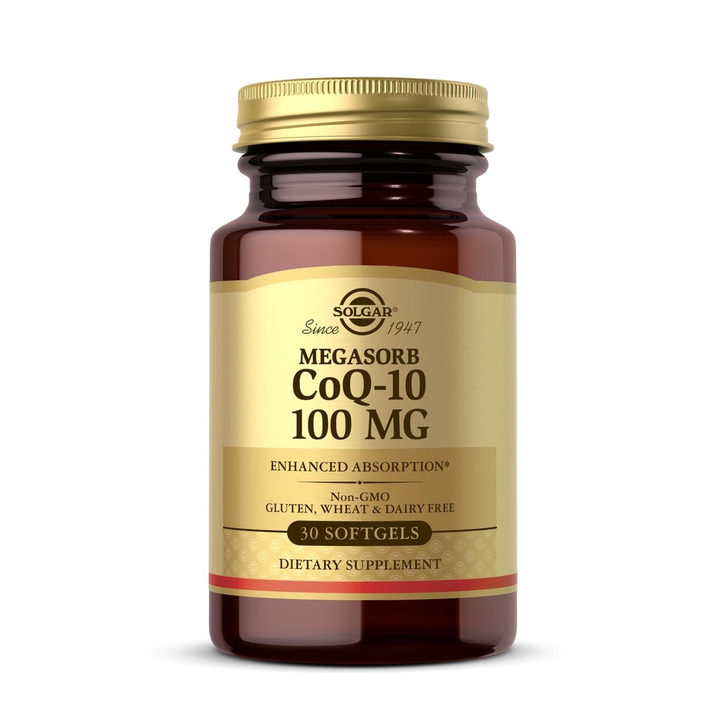 Solgar Megasorb CoQ-10 100 mg - 30 软胶 - 强化吸收 - 非GMO, Gluten Free, 奶制品 Free - 30 services