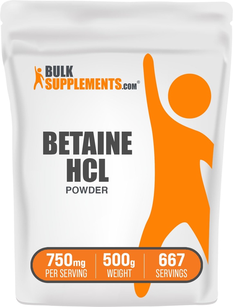 Bulk Assupports.com Betaine HCl Powder - Betaine Hydropheride Assuppose, 文摘支持 - 免费,每服750毫克,500克(1.1磅)(包1)