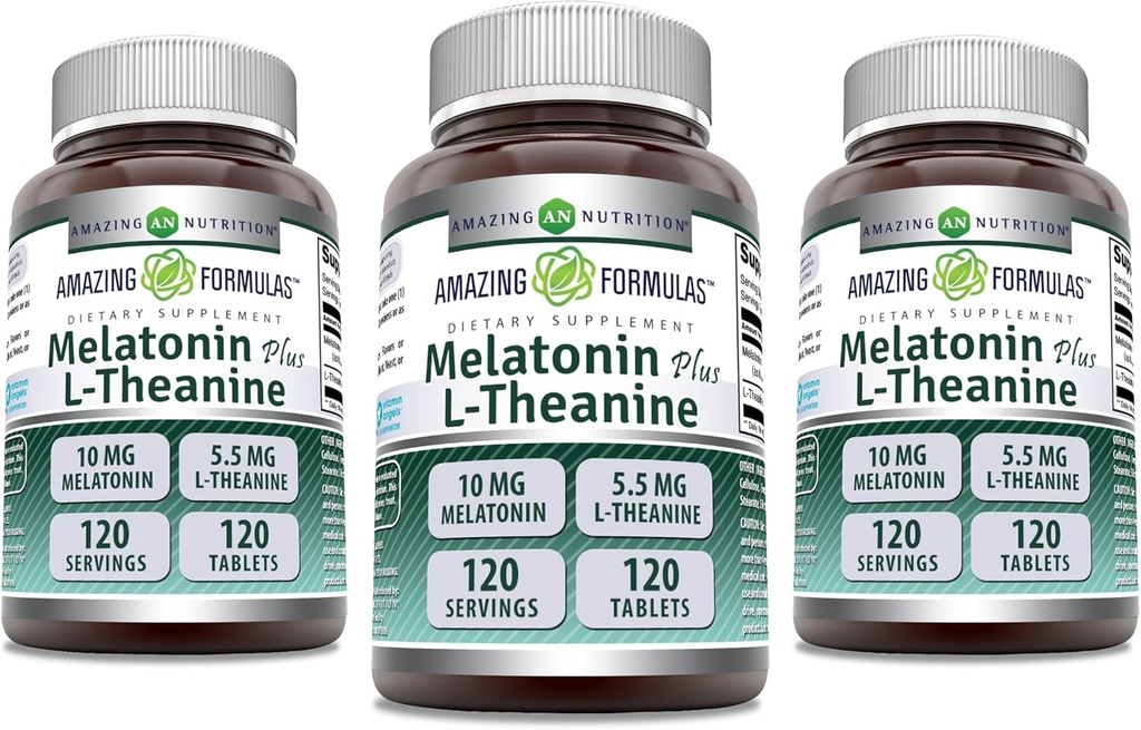 Melatonin 10 Mg Plus L-Thenine 5.5 Mg 补编 120块平板电脑 非GMO