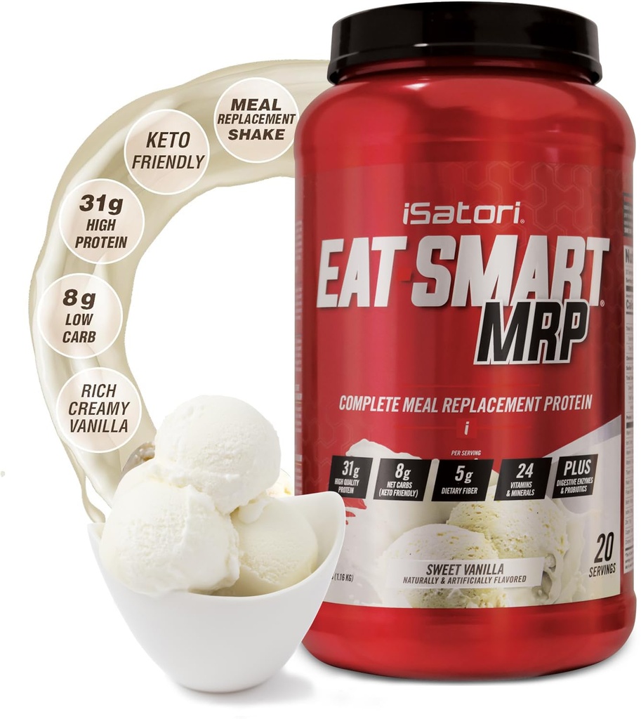 iSatori Eat Smart MRP, 高蛋白 Meal Explain Shake with Whey 蛋白粉, Probiotics Powder, casein 蛋白质, MCT Oil, 蛋卷, 维生素和矿物, Keto, Vanilla Flavor, 20 services