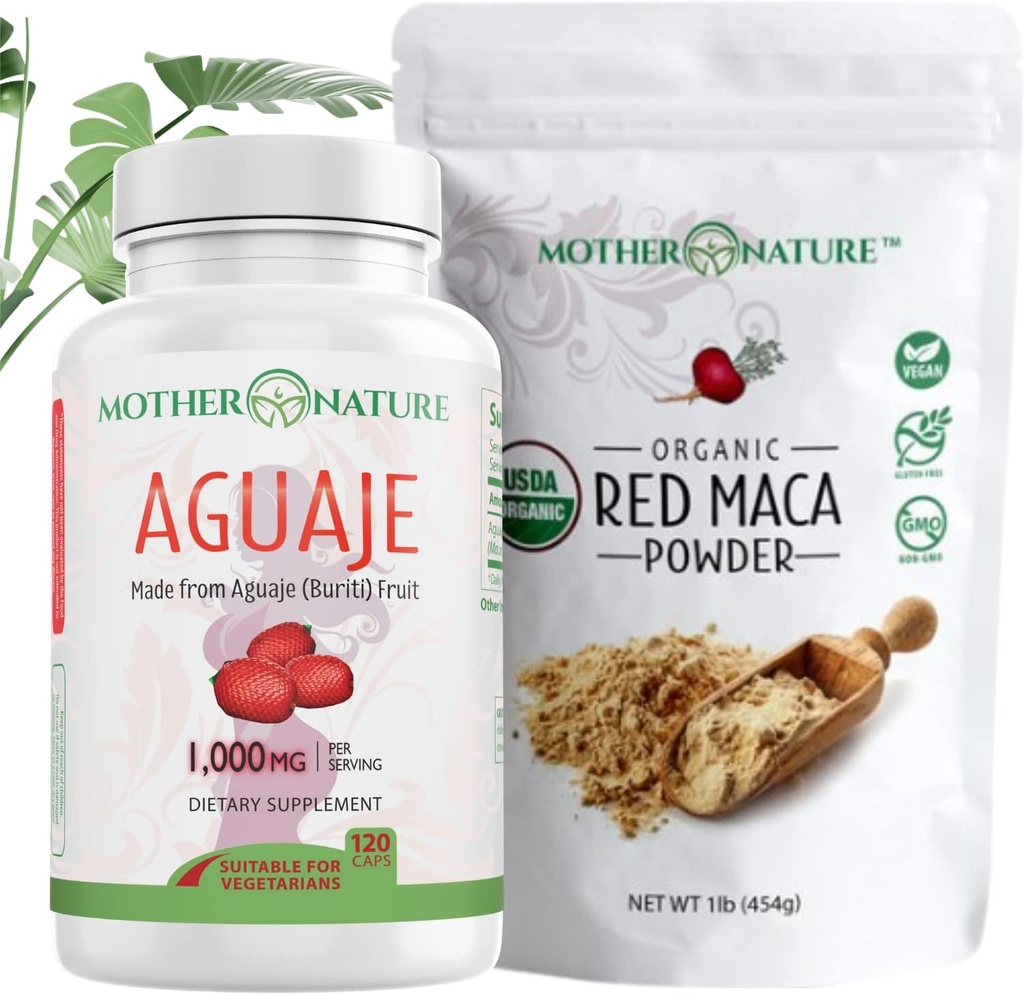 Beautific Bundle – Aguaje Capsules + Red Maca Powder → 头发、皮肤和身体的有机超级食品 → 维生素和矿物中的富人 → Vegan,非GMO