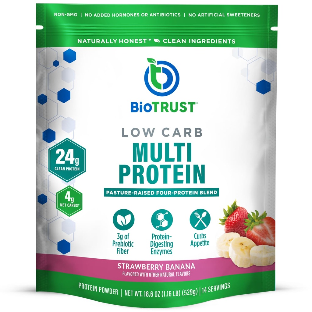 BioTrust 低碳蛋白粉 — 美味 Whey & Casein Blend from Grass-Fed Hormone Free Cows — 非 GMO, Gluten Free (Strawberry Banana) (草莓香蕉)