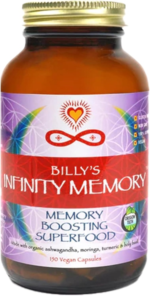 Infinity memory and Focus Supplements, 配有有机狮子马恩蘑菇的超级食品脑燃料, Ashwagandha, Holy Basil, & Turmeric, Supplies for Women and Men (150 Capsules) 互联网档案馆的存檔,存档日期2011-03-02.