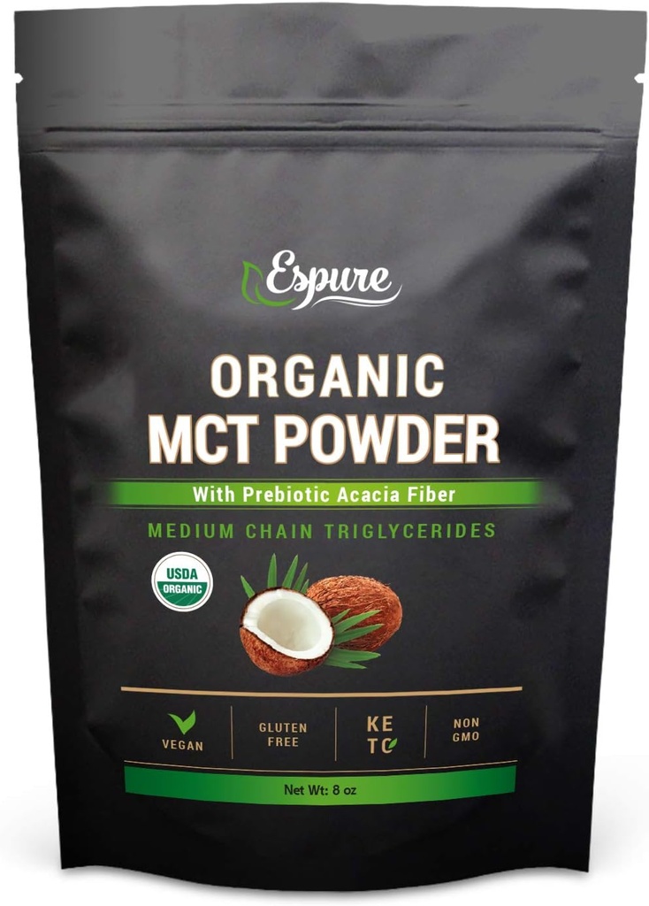 有机MCT粉剂 - USDA认证,配有预生Acacia Fiber; Keto Friendly, Vegan, Gluten Free; 8oz