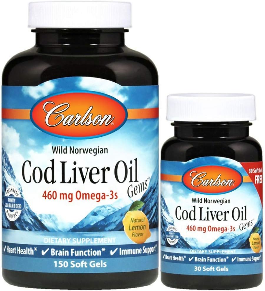 卡尔森实验室 Cod Liver Oil Gems - 轻柠檬1000毫米 150+30 Sgels