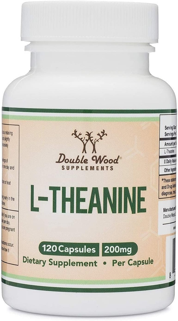 L-Theanine 200mg 双强 - 支持健康睡眠反应和放松 - 120 Capsules(第三党测试,Gluten Free, Vegan) 由Double Wood制作.