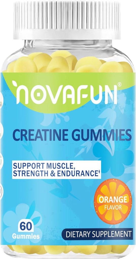 Creatine 补充物, 1500mg Creatine 单水合物,用于肌肉强度、耐力、锻炼性能、蔬菜和无胶质、橙色Flavor、60个计数