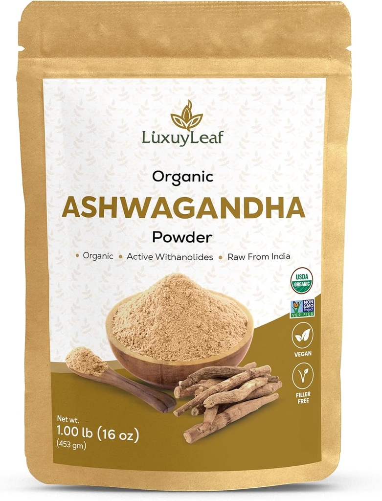 LuxuyLeaf Organic Ashwagandha 根粉,非GMO和Vegan-Friendly(Ashwagandha 粉) 根粉(Ashwagandha)
