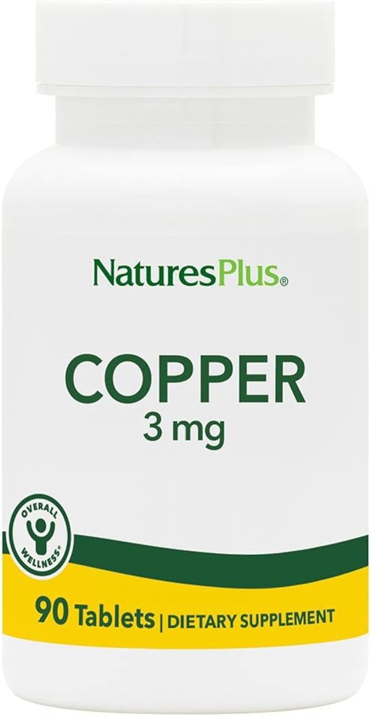 NaturesPlus 铜 3 mg - 90 片 - 支持整体健康 - 自由葡萄 - 90 服务