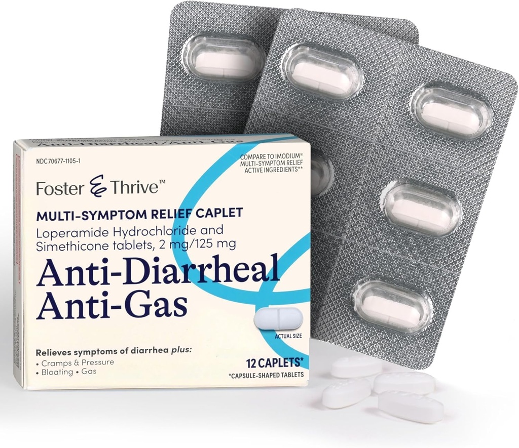 Foster & Thrive Loperamide 氯化氢和Simethicone 抗痢疾抗痢药物,48个卡片,痢疾治疗,气体,布局,Cramps & 压力,12个卡片(4包)