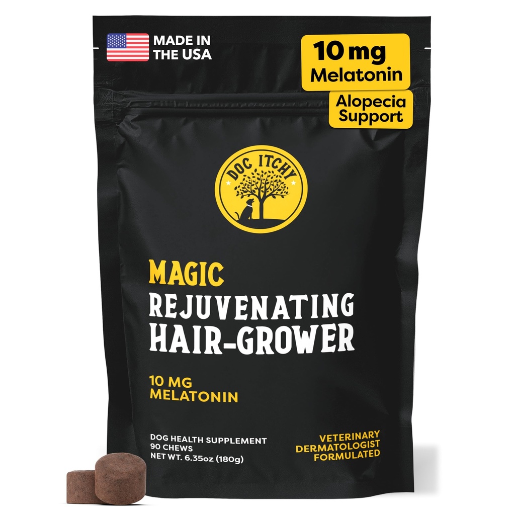 (原始内容存档于2018-10-02). Doc Itchy Rejuvening Hair-Grower Dog Pet Chews – 10mg Melatonin for Dogs – 头发生长促进器 – 高级狗能量器 – 冷静 – 医疗 - Strength – 食物过敏安全 – 维根 – 90 Counter