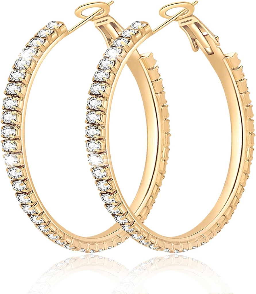 大925 Sterling Silver Hoop Earrings for Women Pave Crystal 14k Plated Gold Hoops Earrings for Womens 细小火花立体Zirconia 声明 莱茵斯通珠宝 不塔尼什假药