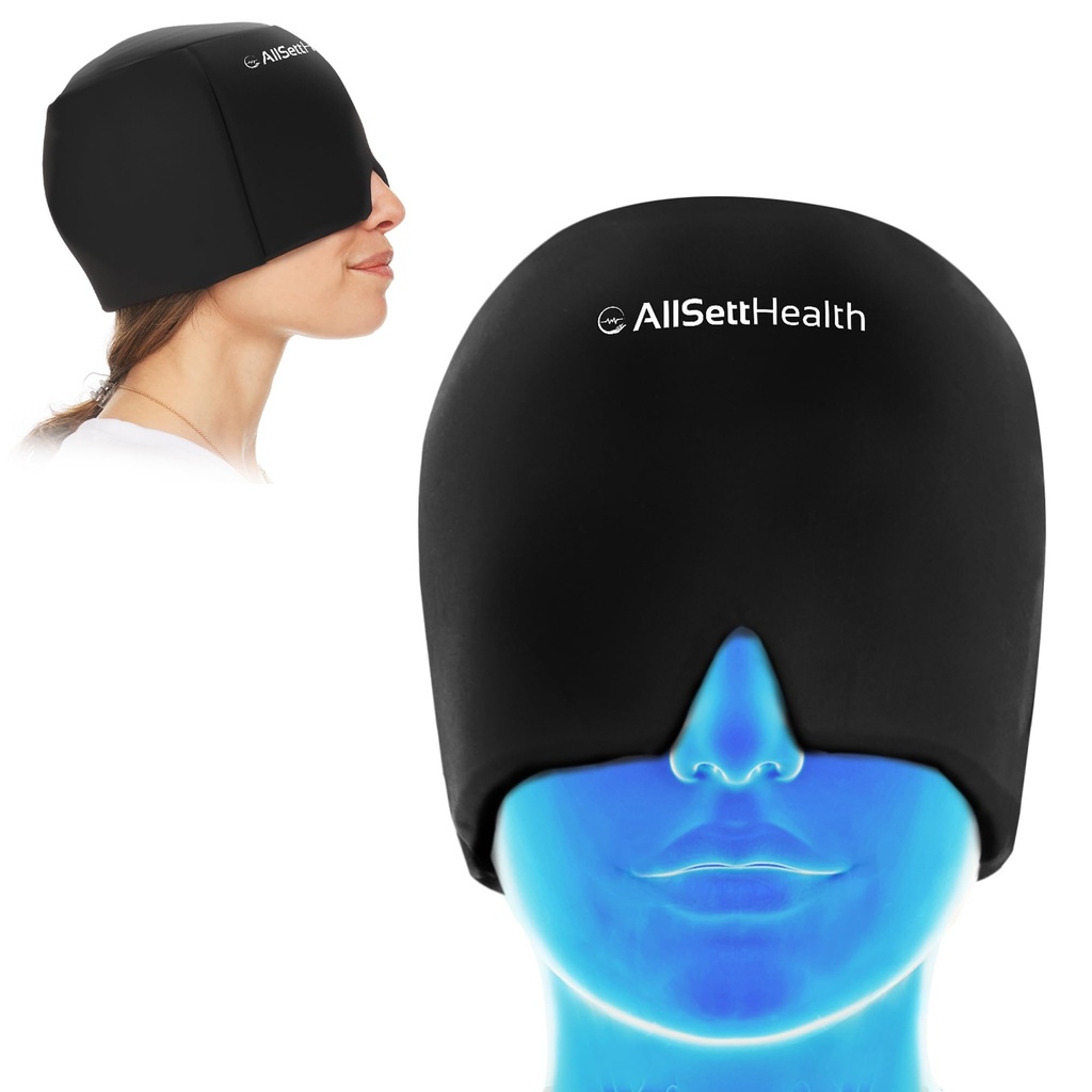 Migraine Relief Cap Ice Head 包和帽子 QQ 热/冷胶包 面部和眼部面具压缩头痛 Relief - 黑色