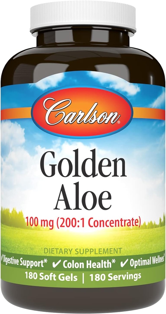 Carlson - Golden Aloe, 100 mg(200:1 集中), 消化支持 & Colon Health, 最佳健康, 180软胶