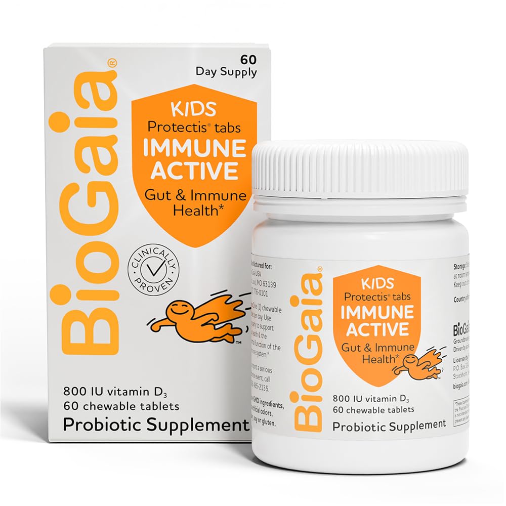 BioGaia Immune活动儿童 + 维他命 D + 用于消化和免疫健康 + 3 岁+ + → Allergen,奶制品,大豆和葡萄糖 免费 → 由小儿科医生信任 + 60 日 供应 + 橙色火焰 Chewable