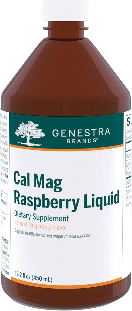 Genestra Brands Cal Mag Raspberry Liquid → Calcium and Magnesium Citrate Formulament 配有维生素D → → 15.2 fl. oz. 维他命 维他命 维他命