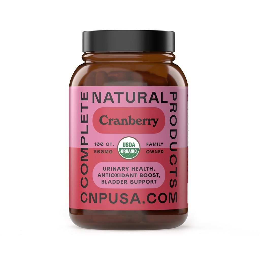 有机Cranberry Capsules 500mg → 植物基,Vegan,非GMO,无填充器 → 支持尿液Tract & Bladder 健康 → 有机Cranberry 粉末补充剂