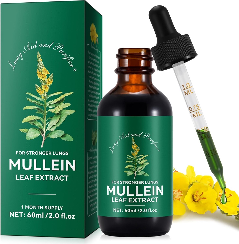 Mullein Drops for Lungs, Mullein Leaf Tincture Drops | 2 fl oz | Mullein Leaf 提取剂 for Lungs Detox and Respiral Lung 健康,支持呼吸,天然草药补充剂