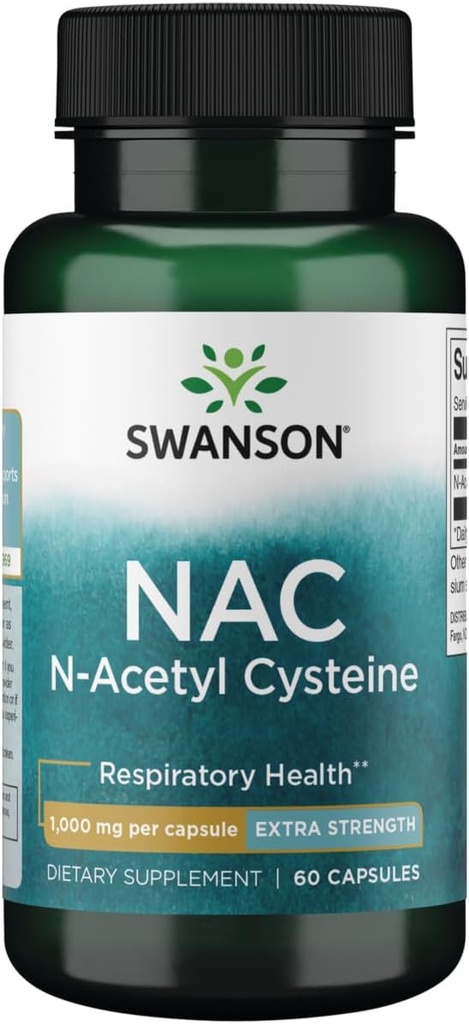 Swanson NAC N-乙酰Cysteine - 抗氧化剂抗衰老呼吸器支持 - 氨酸补充1000 mg 60 Capsules