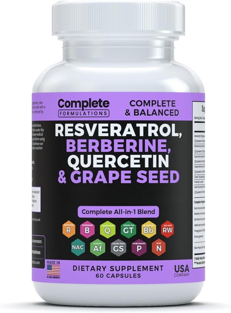 Reveratrol 补充 Quercetin 、 Berberine 、 Grape 种子提取剂和多酚混合剂 皮肤健康、免疫支持和抗氧化剂助推剂