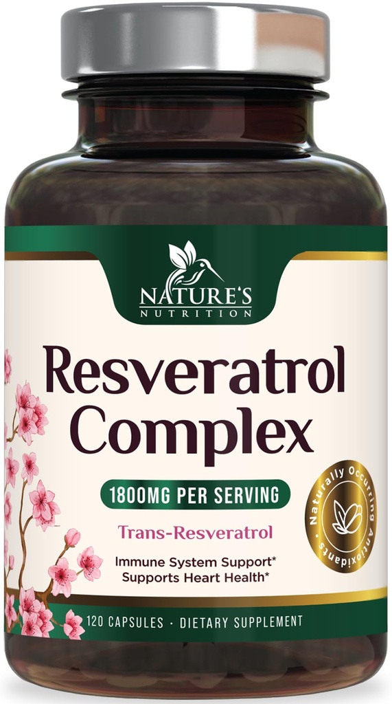 Resveratrol补充1800mg -- -- 用于健康老化和免疫支持的超强抗氧化剂 -- -- 心脏健康和细胞能量支持 -- -- 非GMO,生物可用跨Resveratrol -- -- 120 Vegan Capsules