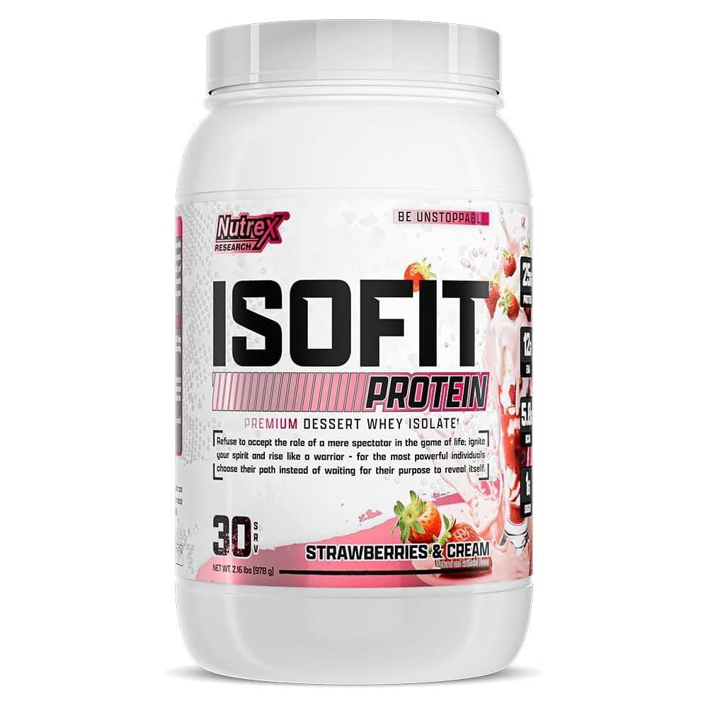 Nutrex 研究 IsoFit Whey 蛋白质粉末 100% Whey 蛋白质隔膜(30种服务(一包),草莓和奶油)