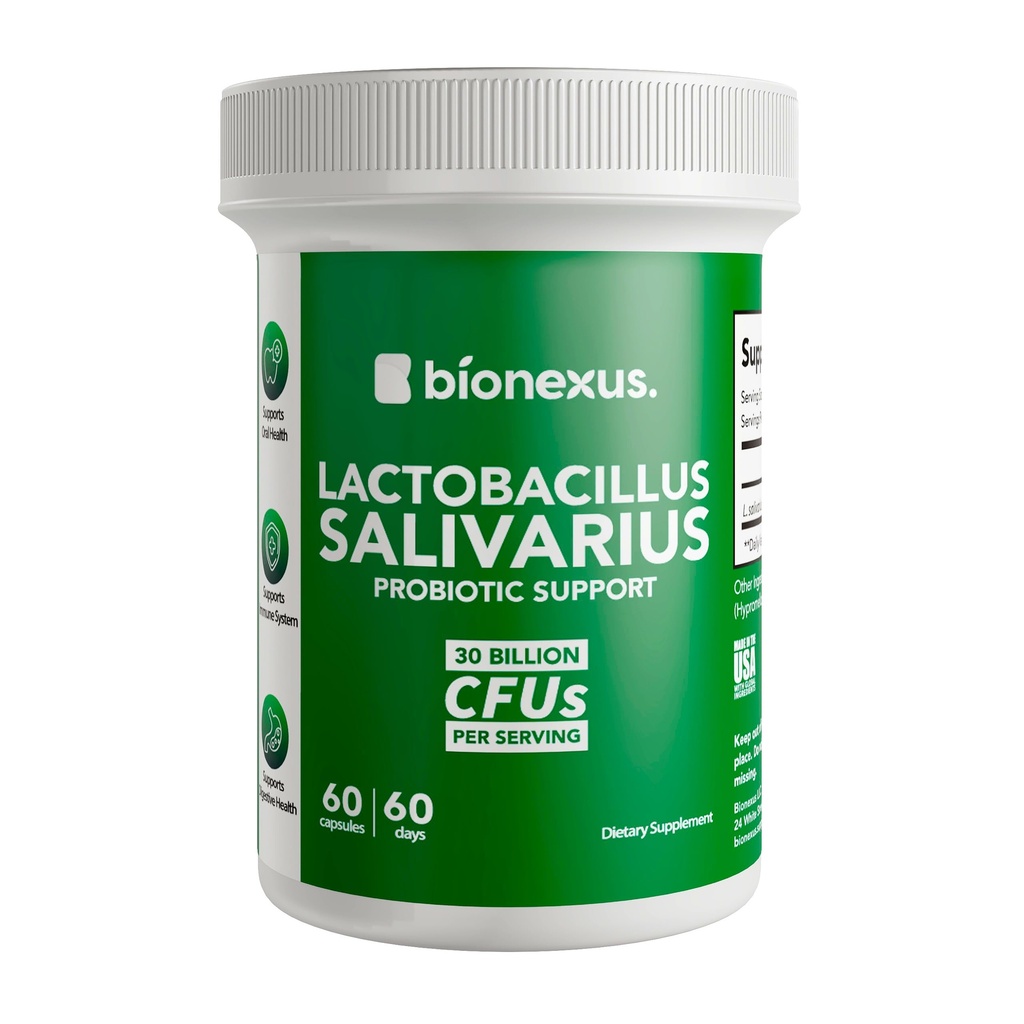 BionexusTM Lactobacillus Salivarius 饮食补充 – 60-Count,30亿CFU 口服抗生素支持,口服和消化福利,Imune Boost – 在美国制造,延迟释放 Dracaps →