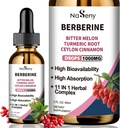 Berberine Liquid Drops-Berberine HCL Drops with Ceylon Cinnamon, Bitter Melon, Turmeric, Liquid Herbal 草药提取补充 Imune 和 文摘健康(60mL)