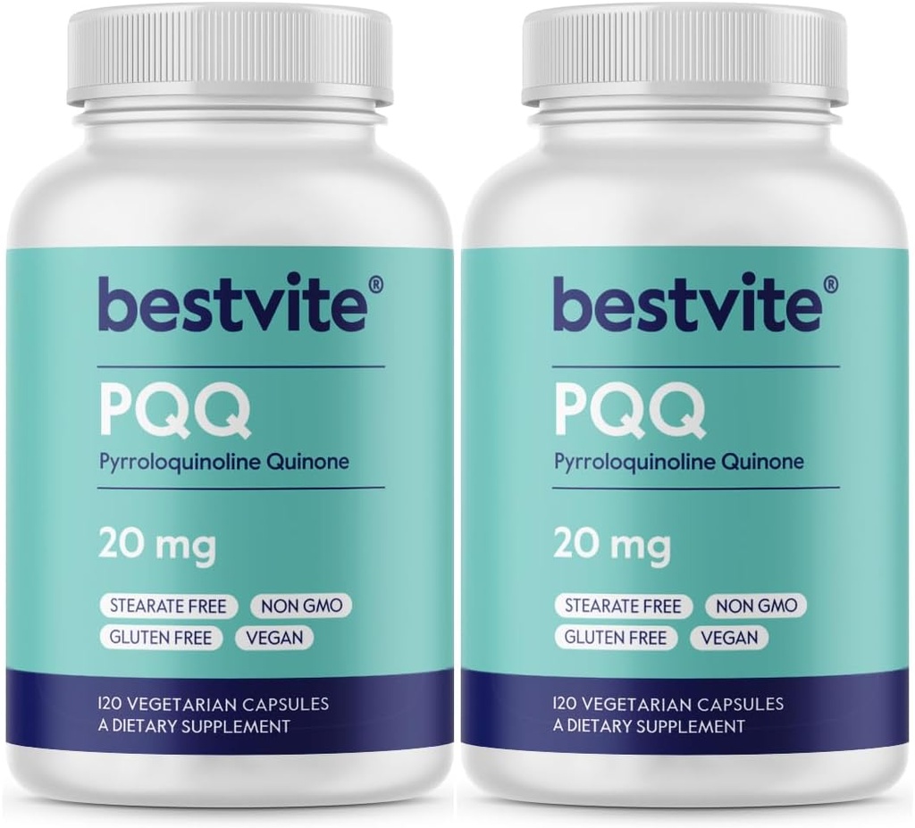 BESTVITE PQQ 20mg(圆柱形昆仑) (240 蔬菜卡普尔(120 x 2)) - 无 Stearates - Vegan - 非 GMO - Gluten Free