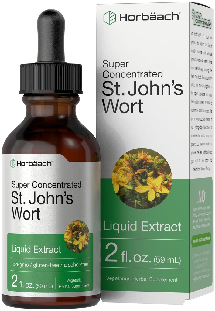 Horbäach St Johns Wort Tincture → 2 Fl Oz → 无酒精 → 蔬菜液体提取 → Non-GMO, Gluten Free Supplement