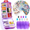 14 Grids 旅行药丸组织者盒,配有415-Pcs 药品名称标签,Pocket Daily Pharkey Case Control, 旅行药剂持有者药剂箱 鱼油维生素补充储存 - 清紫