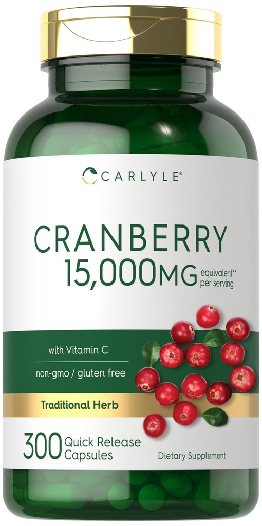 Carlyle Cranberry Pills 15000mg → 300 Capsules → Herb 摘录 女性和男性 → + 补充维生素 C → 非GMO 和 Gluten Free