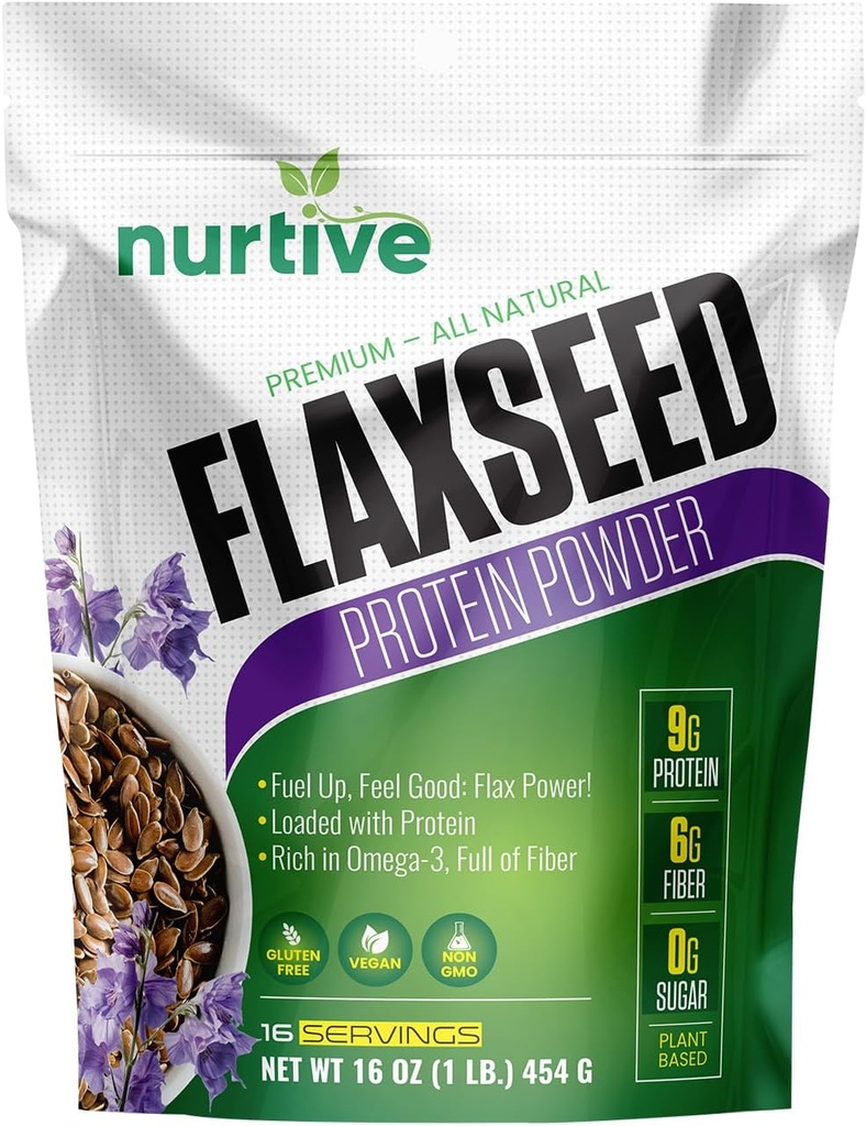 Flaxseed蛋白粉 - 以植物为主,Omega-3营养丰富,抗氧化剂 - 工作后恢复的理想 - 平滑和烘焙的营养靴子 - 非GMO & Gluten-Free(16 oz / 454g)