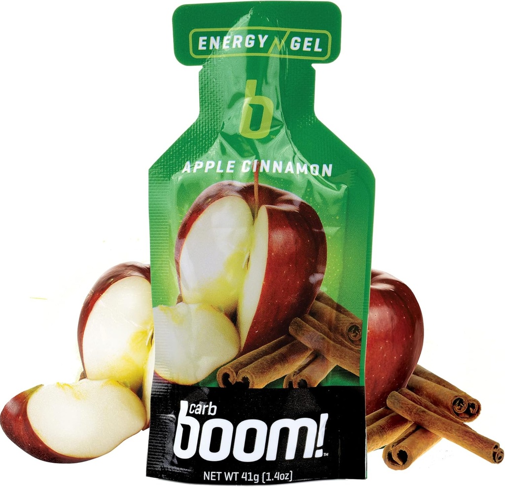 boom 营养 - 碳化物 Boom 能源 Gel - 水果味的能源 Gels - 工作 Gel - 循环能源 Gel - 运行 Gel - 自然能源 Gel - 苹果肉桂(24 Pack)