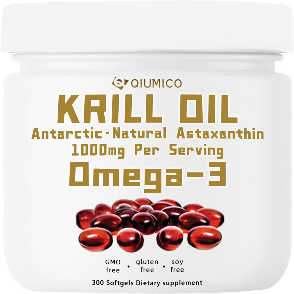 南极磷虾油补充剂,Omega-3s富含美国环保局,DHA & Astaxanthin,1000mg Pervice,300 Soft-Gels