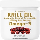 南极磷虾油补充剂,Omega-3s富含美国环保局,DHA & Astaxanthin,1000mg Pervice,300 Soft-Gels