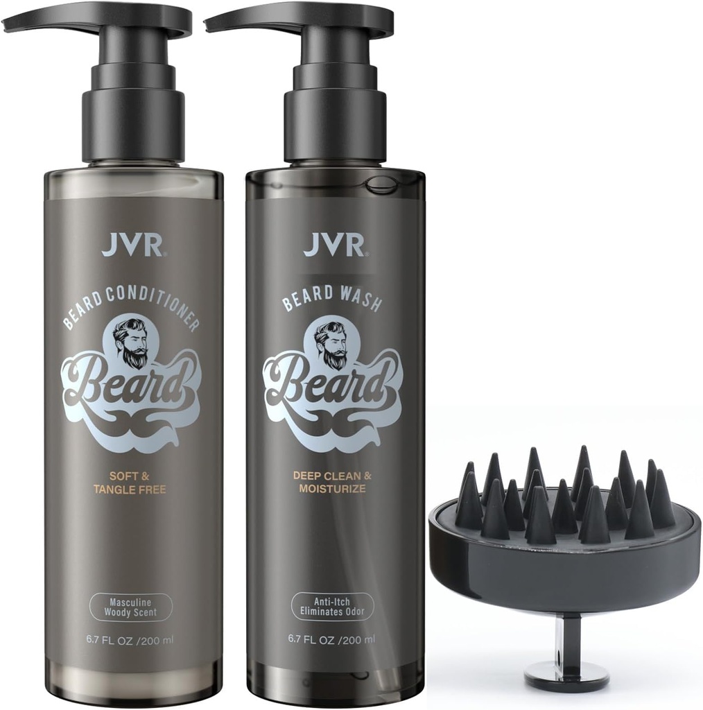 JVR 男子胡子洗涤器和胡子装配器、胡子香波清洁器和减肥、软化加固器、有机椰子、Aloe、为干粗毛胡子提供闪光灯(6.7oz)