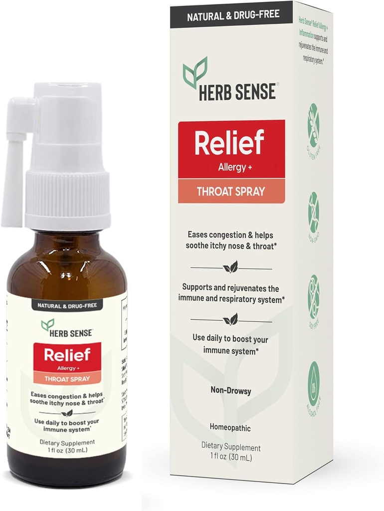 Herb 感应过敏救济、喉咙喷洒、冷却和舒缓、日常支助、无毒、自然、免疫支助、1 oz、无Gluten、非GMO