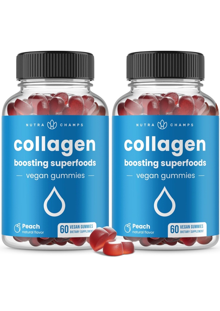 NutraChamps Collagen 助推乳胶,Collagen Booster Gummy 天然Collagen生产,Vegan Pectin 女性和男性配料,60 Peach Gummys (Pack of 2)
