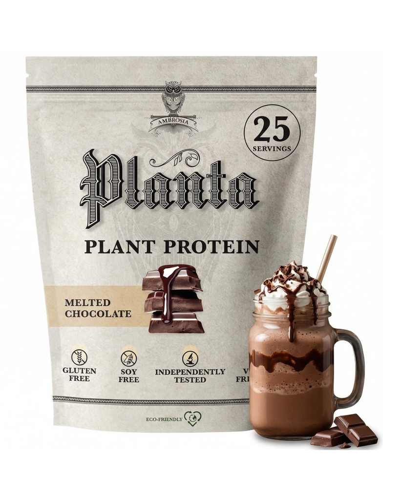 Ambrosia Planta - Premium Planta - Premium 植物蛋白 | Vegan & Keto 友好 | Gourmet Flavors with no bloating or Stomach Upset | Gluten & Soy Free |没有添加糖 | 25 services | 熔巧克力