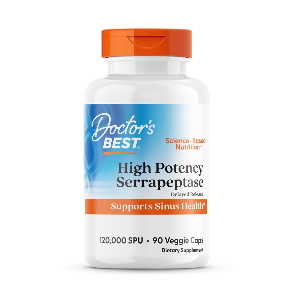 最佳高概率Serrapeptase、支持Sinus Health、非GMO、Vegan 90 Veggie Caps
