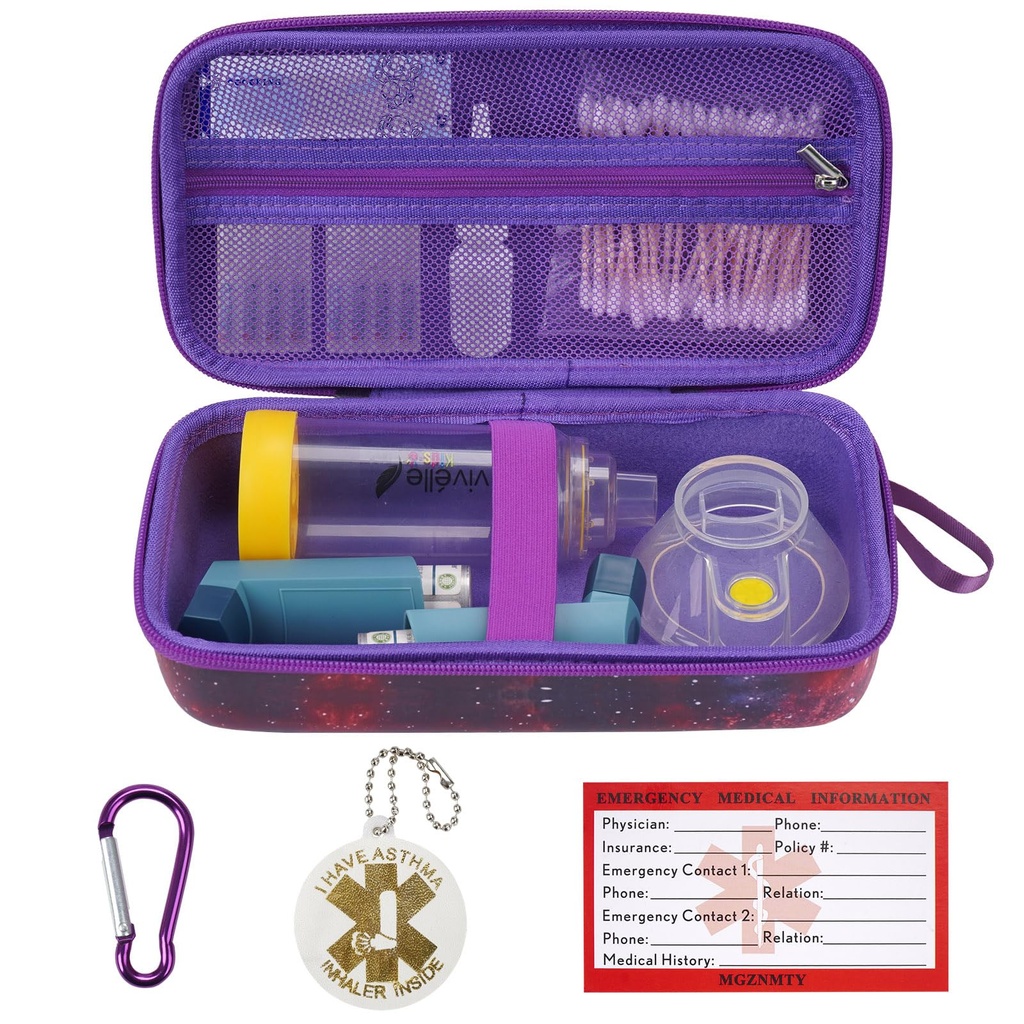 MGZNMTY旅行 携带与成人和儿童的Asthma Inhaler Spacer、Masks、Inhaler Holder和Asthma警报标签和医疗卡兼容的案件,武警(仅案例)(银河)